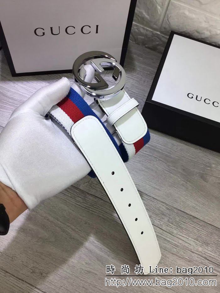 古馳CUCCI 古弛 原單織帶頭層牛皮接尾 原單雙色扣原單皮料定制男士皮帶 GHG1411